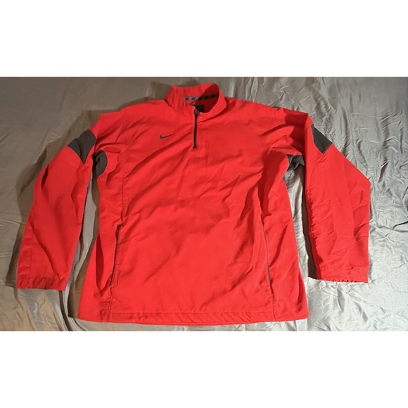 Nike Red Zip Pullover Jacket Men's Medium Black Swoosh Lightweight Athletic Fit - Picture 1 of 16